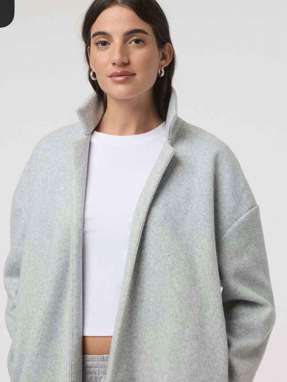 Vuori Light Heather Gray Open-Front Melton Trench Cardigan